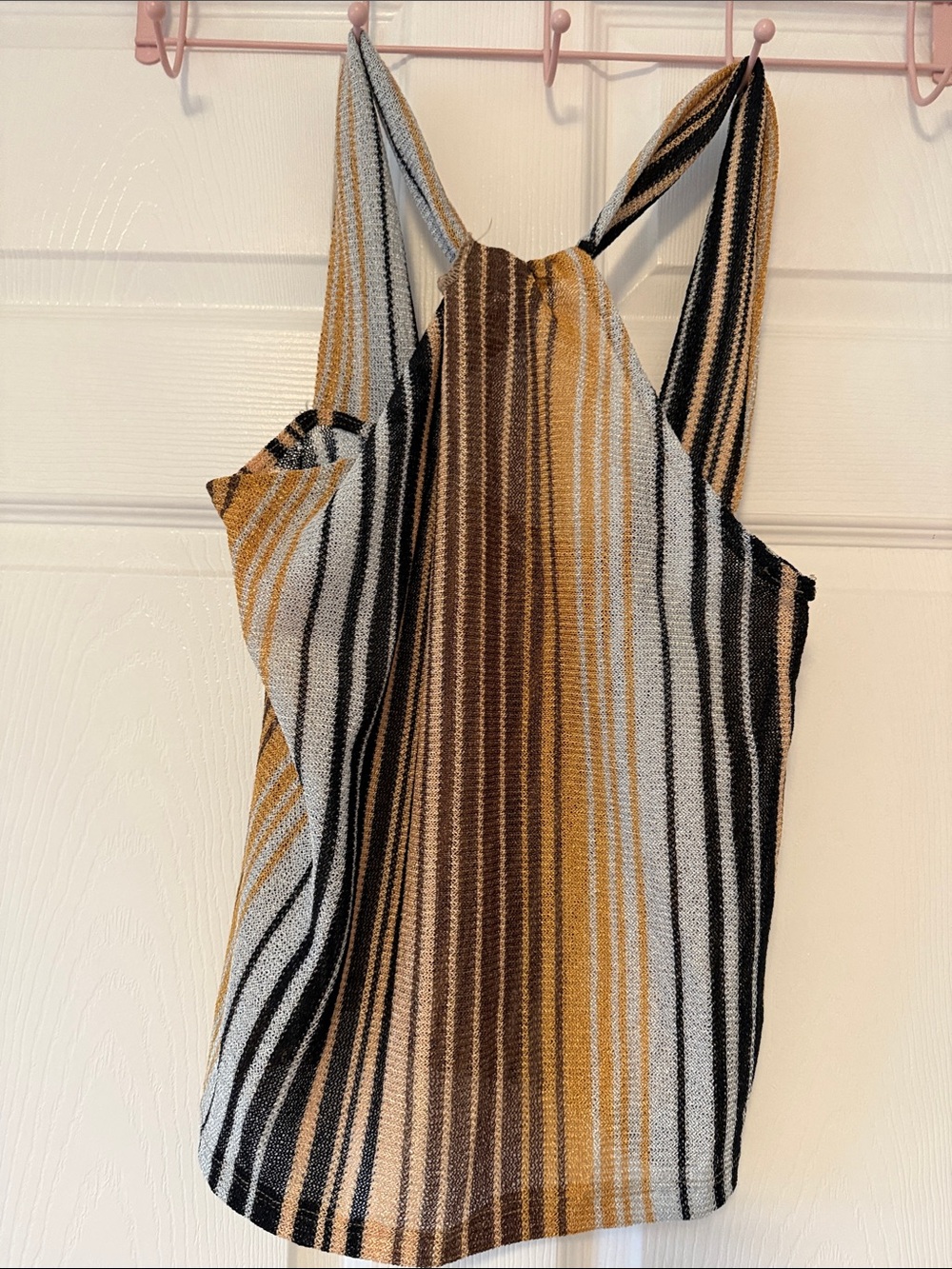 Zara Striped Halter Camisole in Mustard, Black & Cream